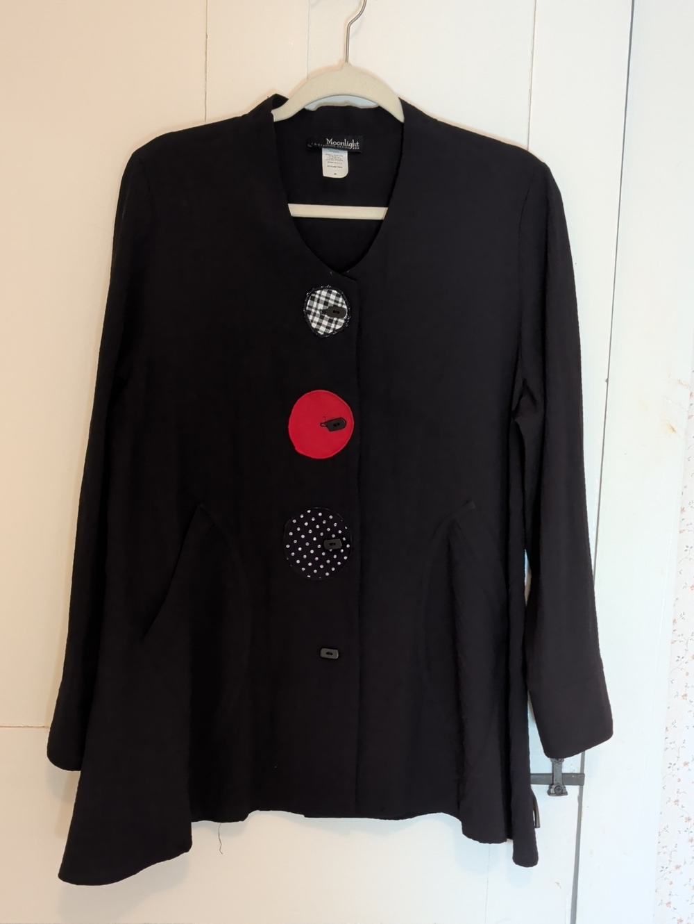 Moonlight Y&S Jacket Lagenlook Black Red Button Accent Cotton M Art to Wear